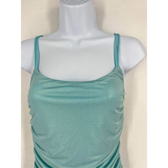 Vintage 90s Lucy in the Sky Sleeveless Ruched Bodycon Dress Light Blue Medium - Picture 4 of 9